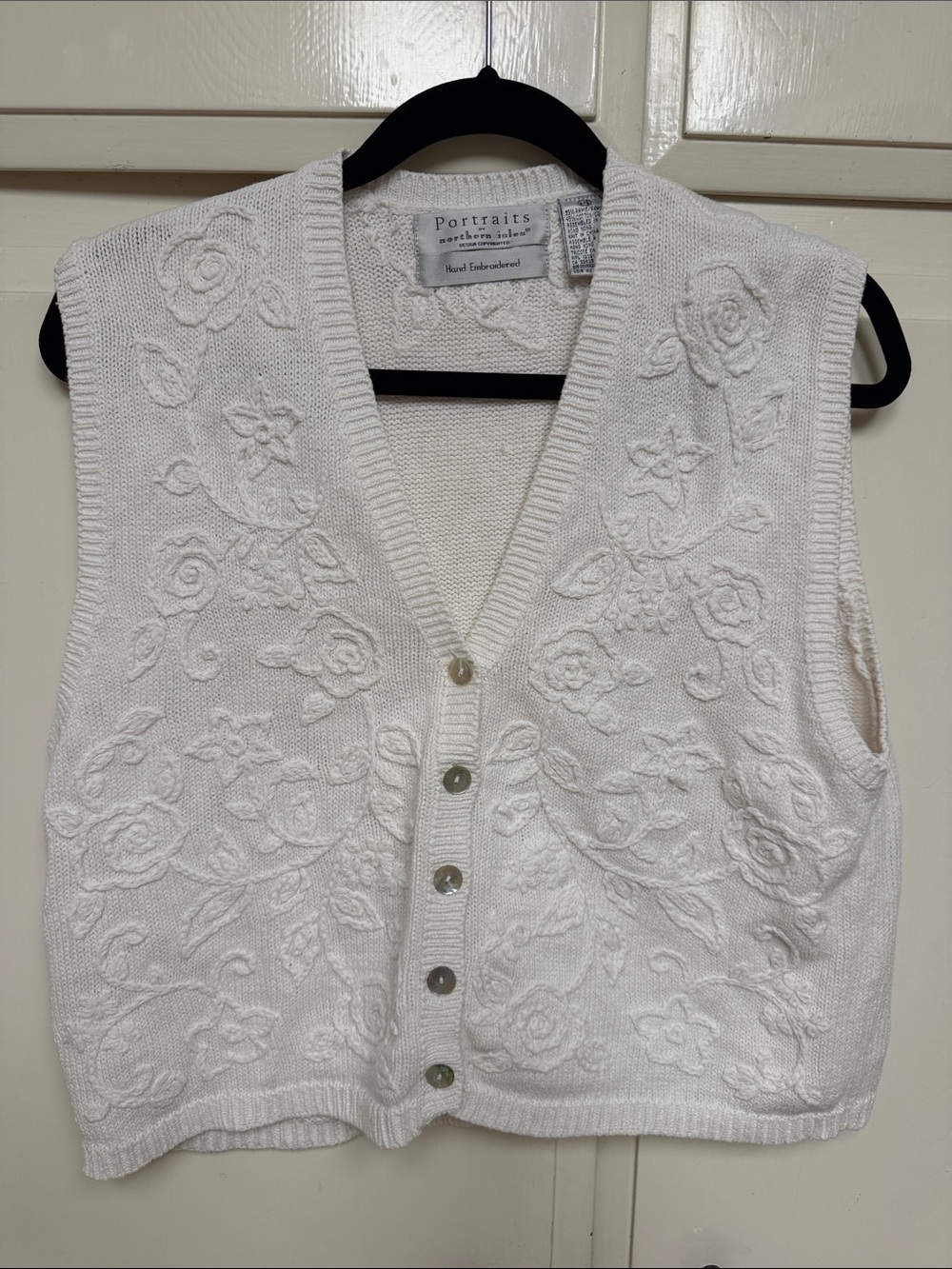 White hand Embroidered Sweater Vest
